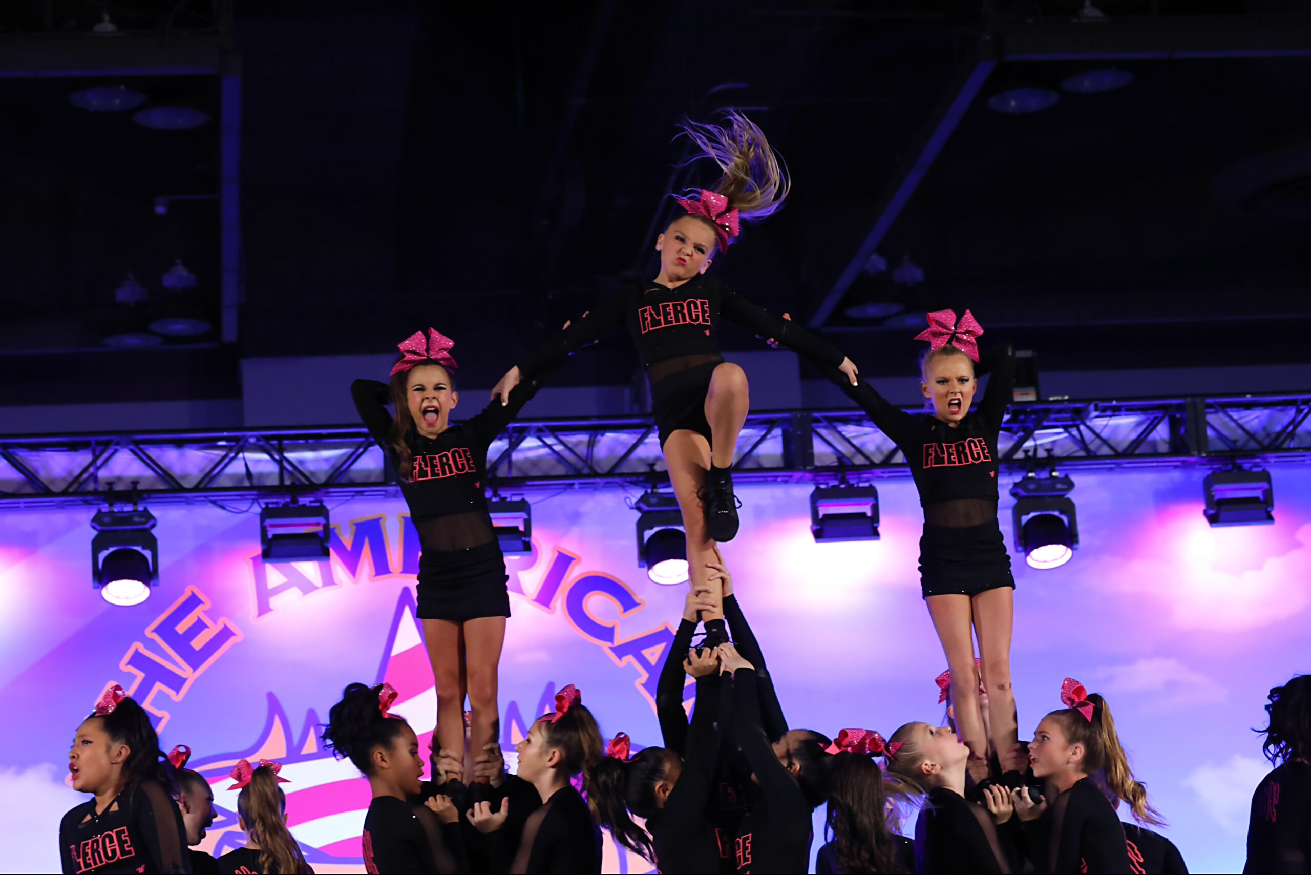 Fierce Idaho cheerleaders performing together at competition